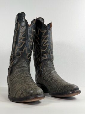 Vintage Men’s Sanders Exotic Western Boots Size 7 D Wildebeest Leather Gray